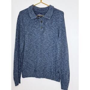 American Eagle Outfitters Heather Blue Long Sleeve Knit Polo Sweater M